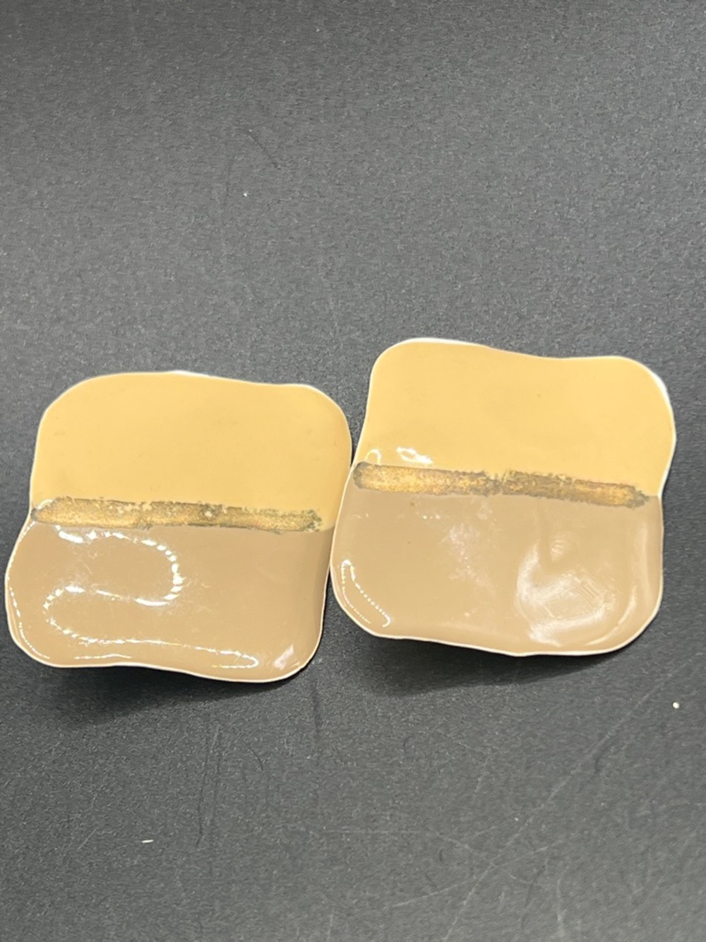 Vintage Two-Tone Tan and Beige Enamel Clip-On Earrings